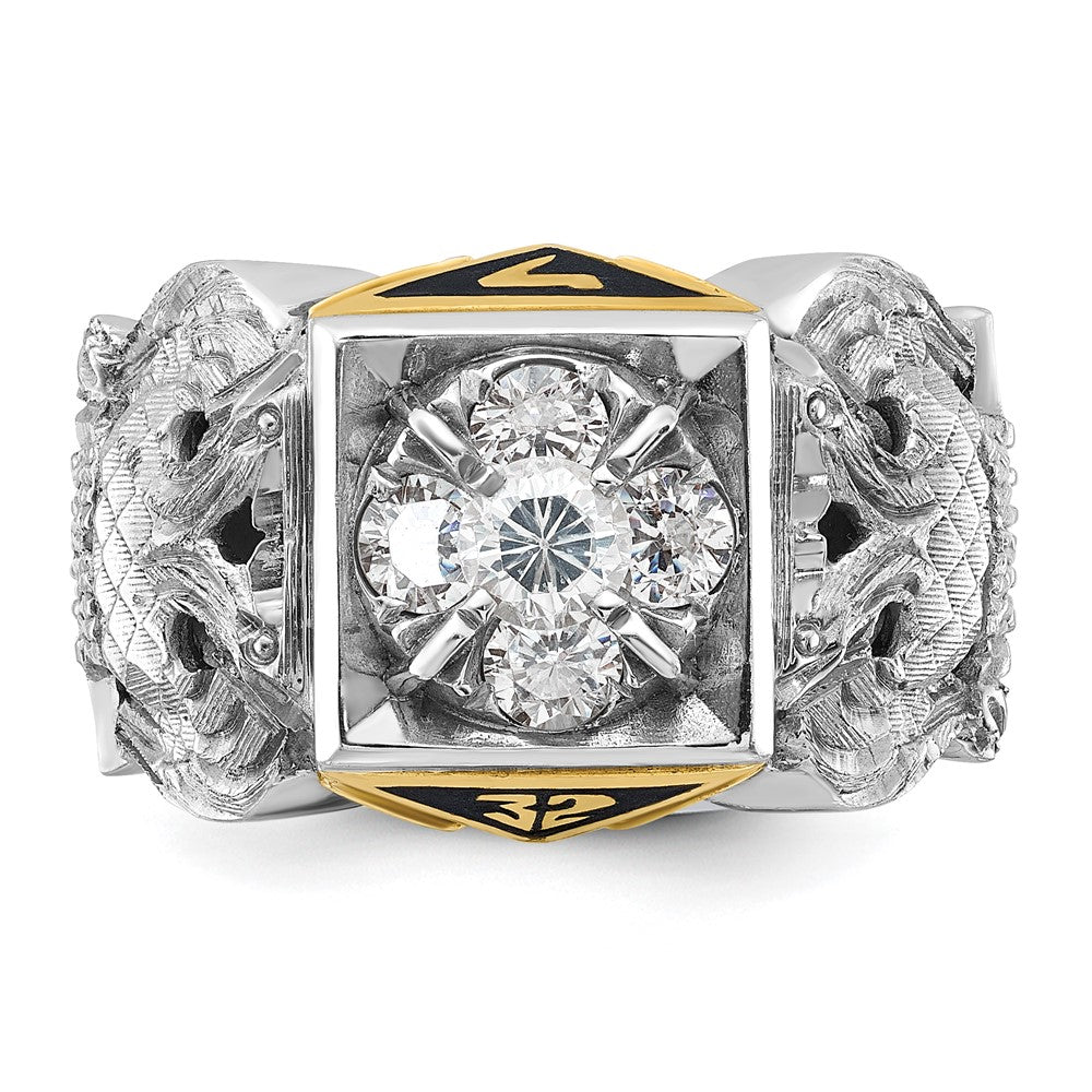 IBGoodman 14k Two-tone Men's Polished and Textured with Black Enamel and Diamond 32nd Degree Scottish Rite Masonic Ring