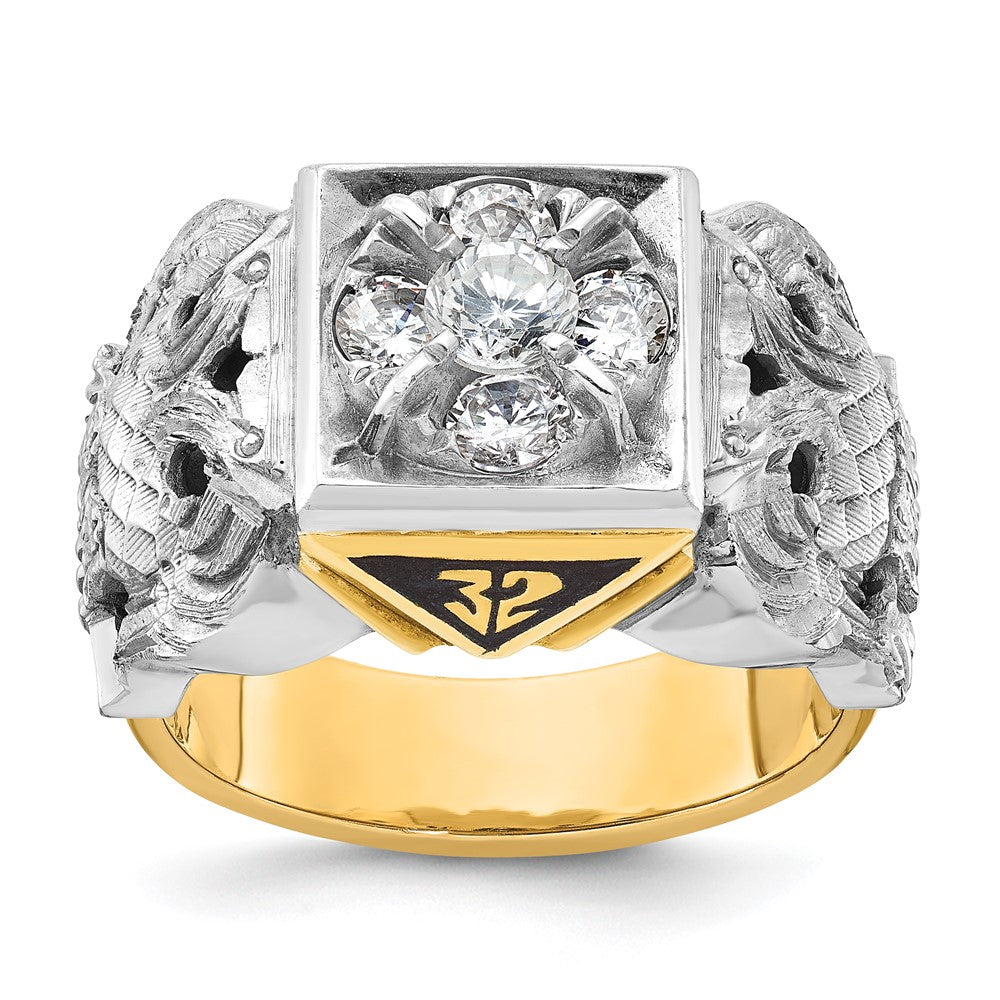 IBGoodman 14k Two-tone Men's Polished and Textured with Black Enamel and Diamond 32nd Degree Scottish Rite Masonic Ring