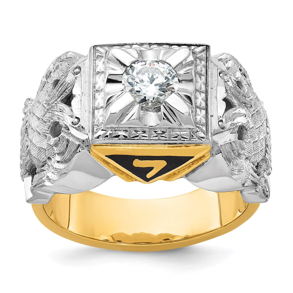 IBGoodman 14k Two-tone Men's Polished and Textured with Black Enamel and Diamond 32nd Degree Scottish Rite Masonic Ring