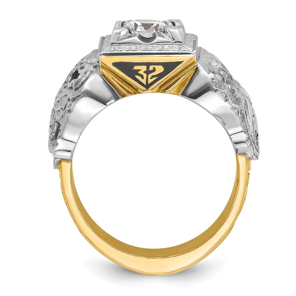 IBGoodman 14k Two-tone Men's Polished and Textured with Black Enamel and Diamond Double Eagle Masonic Shriner's Ring