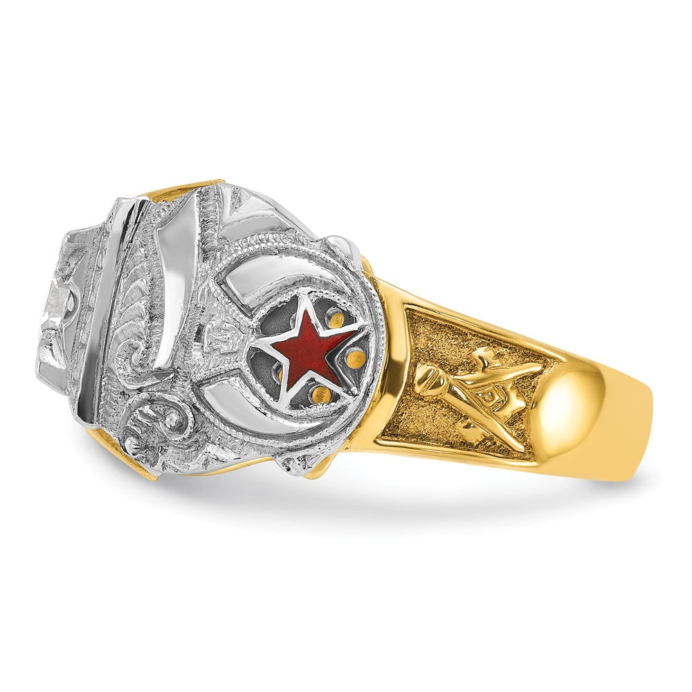 IBGoodman 14k Two-tone Men's Polished and Textured with Black Enamel and Diamond Double Eagle Masonic Shriner's Ring