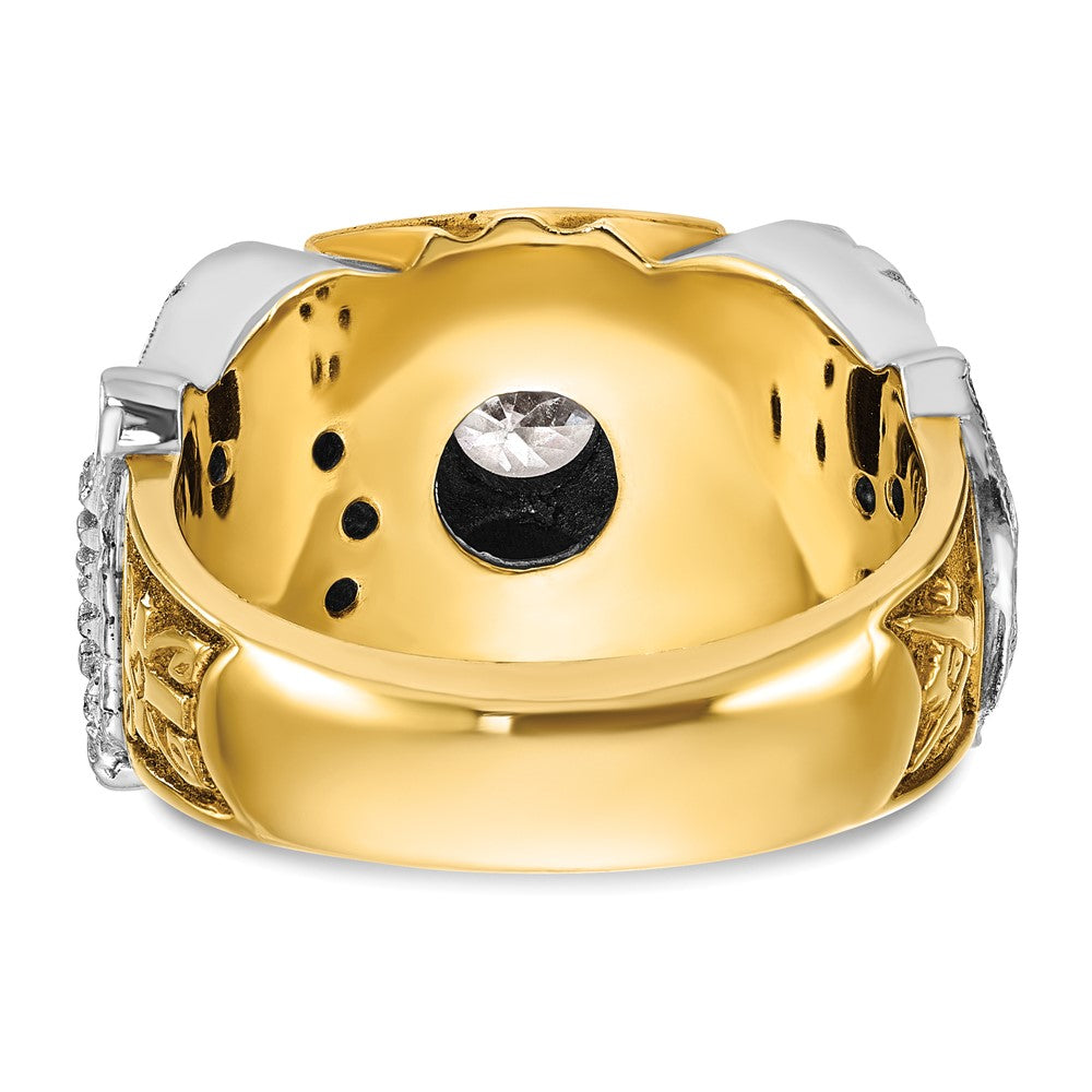 IBGoodman 14k Two-tone Men's Polished and Textured with Black Enamel and Diamond Double Eagle Masonic Shriner's Ring