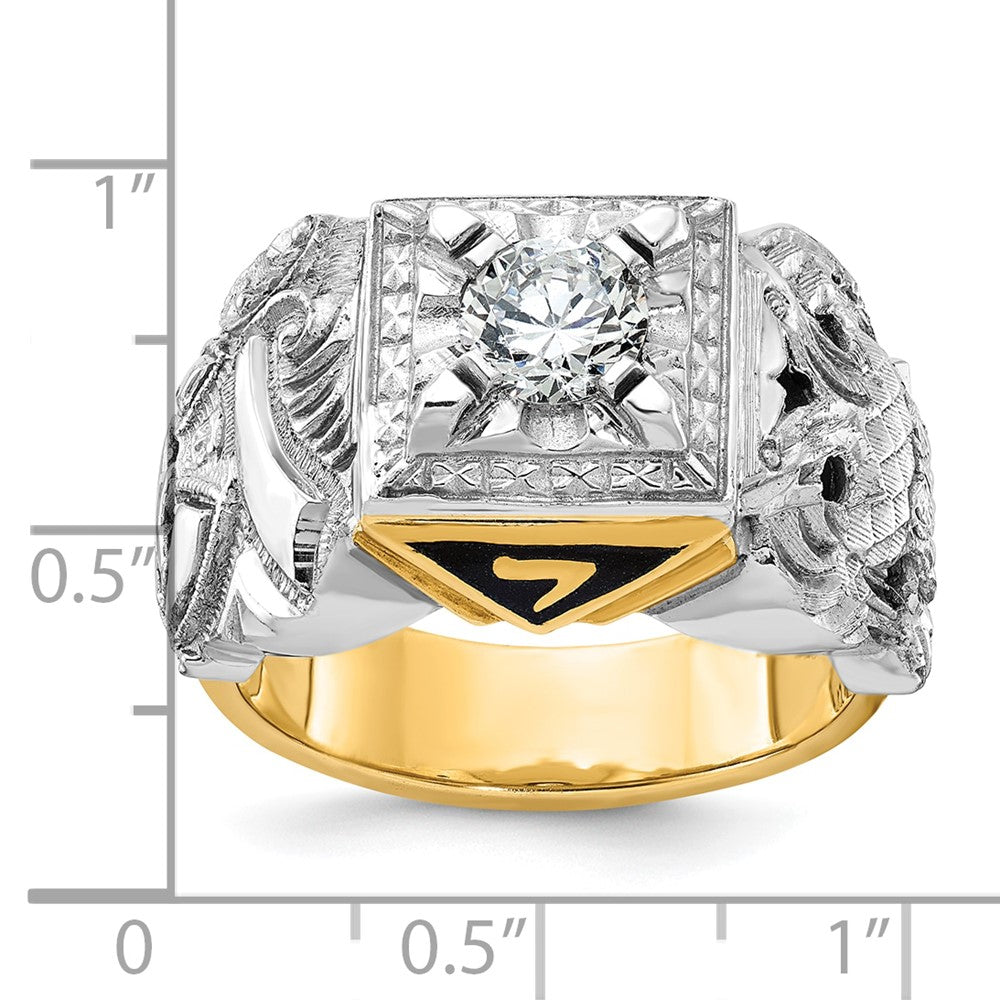 IBGoodman 14k Two-tone Men's Polished and Textured with Black Enamel and Diamond Double Eagle Masonic Shriner's Ring