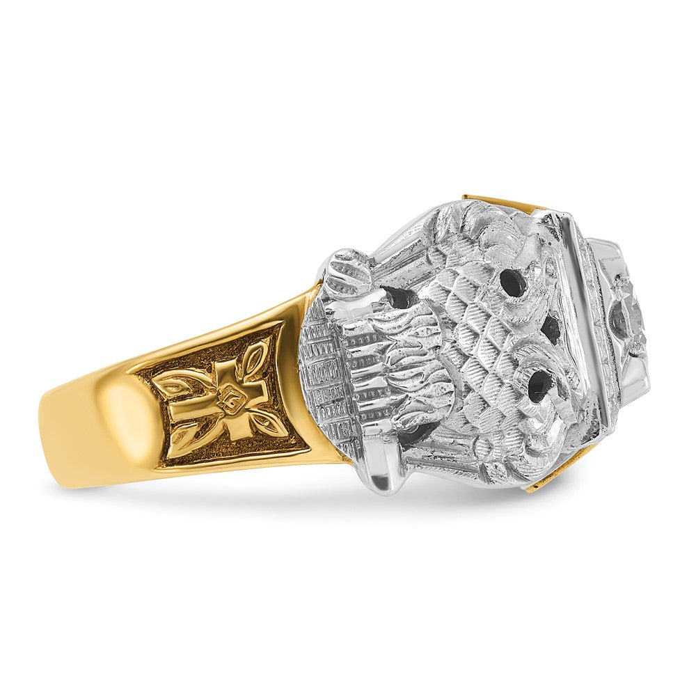 IBGoodman 14k Two-tone Men's Polished and Textured with Black Enamel and Diamond Double Eagle Masonic Shriner's Ring