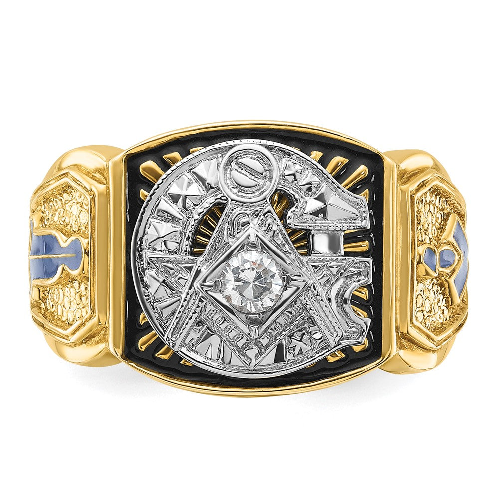 IBGoodman 14k Two-tone Men's Polished and Textured with Blue and Black Enamel Diamond Blue Lodge Master Masonic Ring