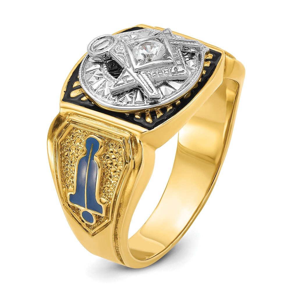 IBGoodman 14k Two-tone Men's Polished and Textured with Blue and Black Enamel Diamond Blue Lodge Master Masonic Ring