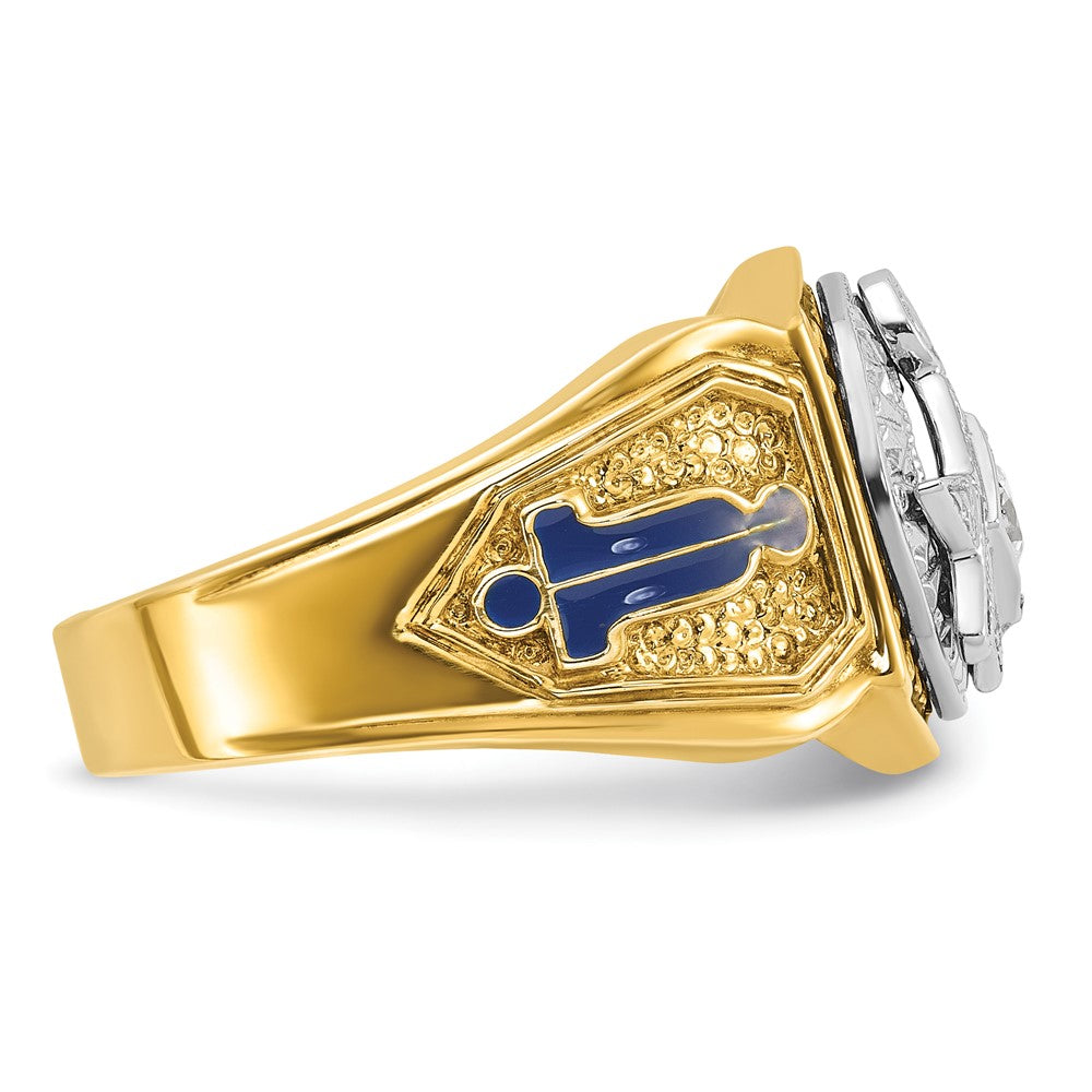 IBGoodman 14k Two-tone Men's Polished and Textured with Blue and Black Enamel Diamond Blue Lodge Master Masonic Ring