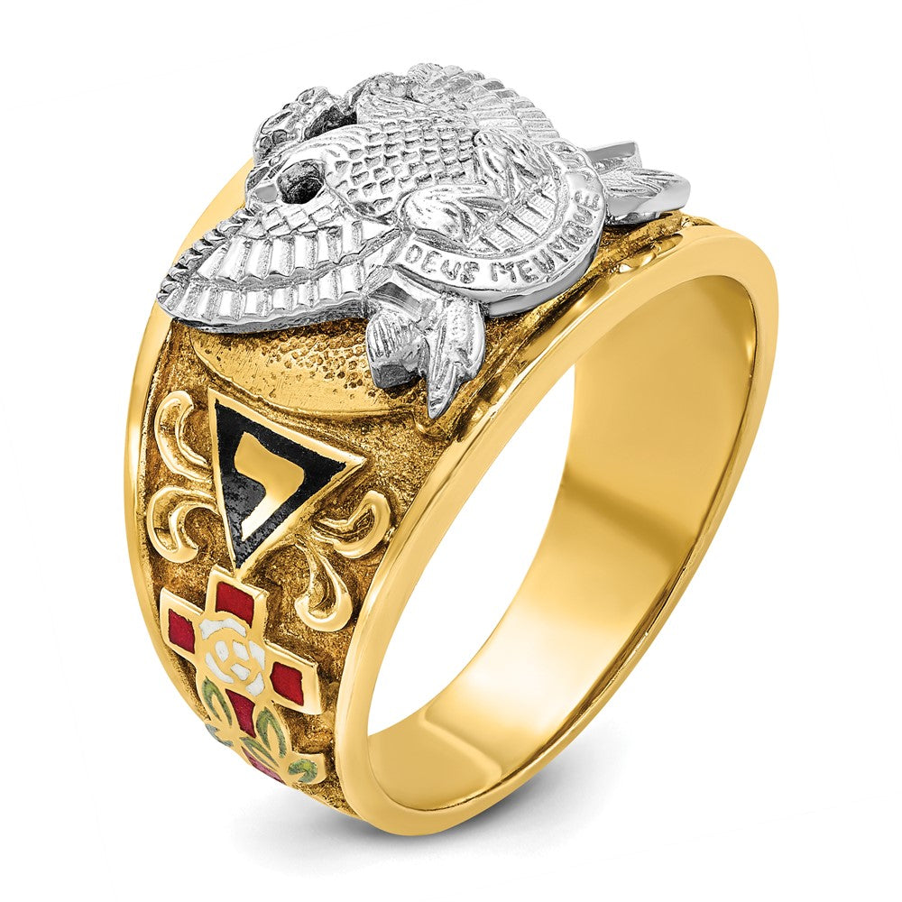 IBGoodman 14k Two-tone Men's Polished and Textured with Multi-color Enamel Active 33rd Degree Masonic Ring