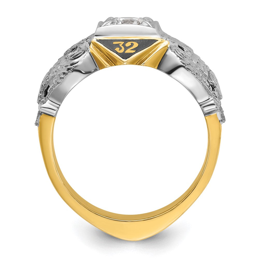 IBGoodman 14k Two-tone Men's Polished and Textured with Black Enamel and Diamond 32nd Degree Scottish Rite Masonic Ring