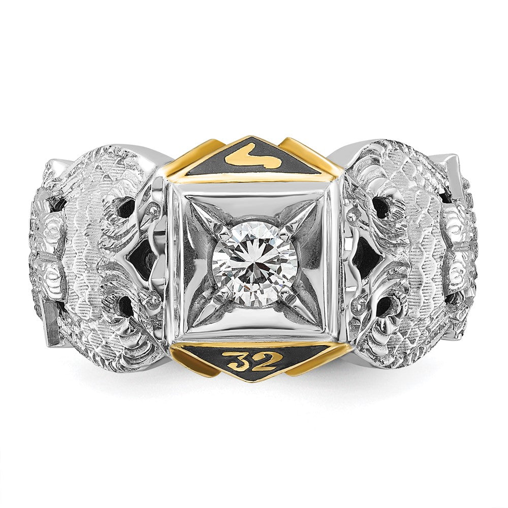 IBGoodman 14k Two-tone Men's Polished and Textured with Black Enamel and Diamond 32nd Degree Scottish Rite Masonic Ring
