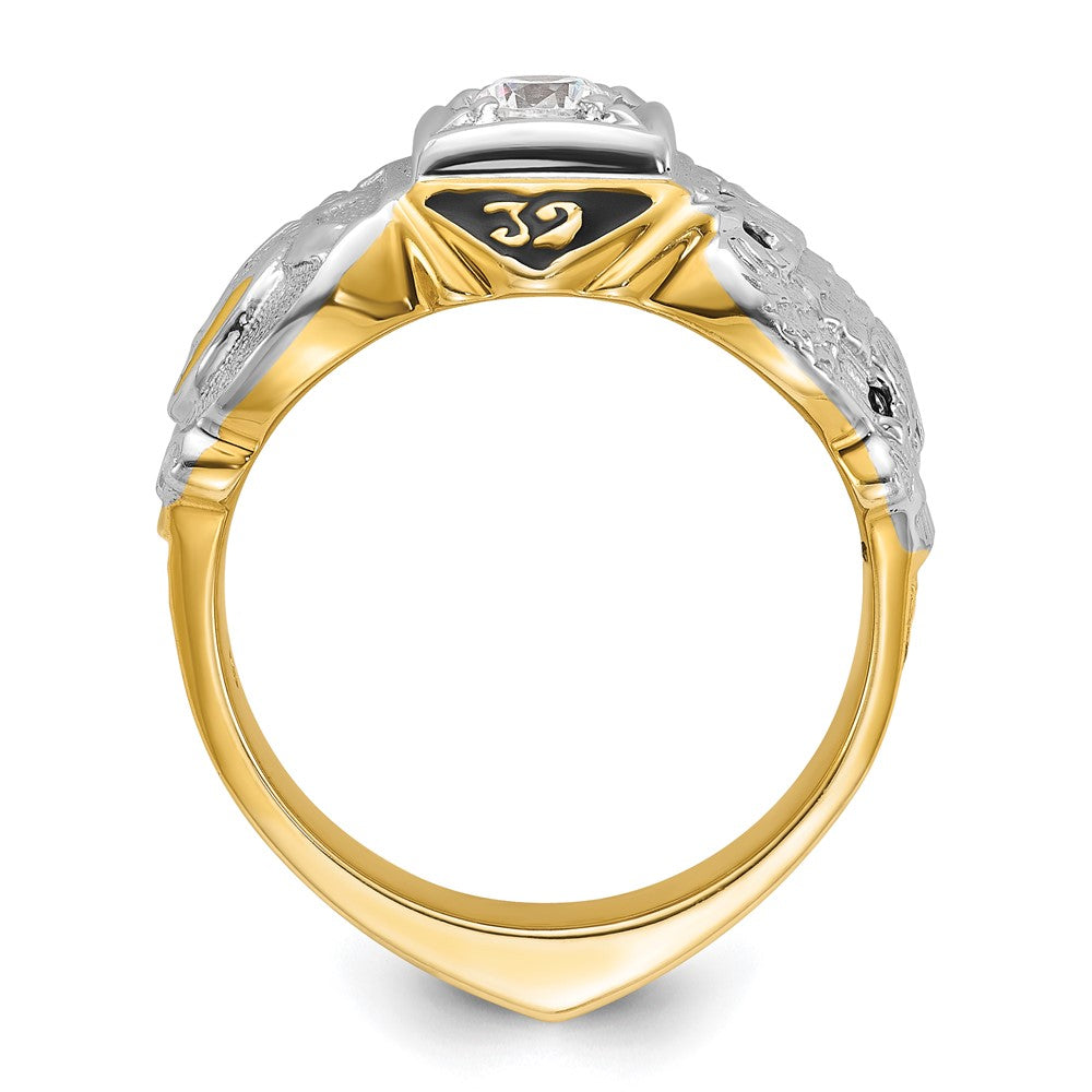 IBGoodman 14k Two-tone Men's Polished and Textured with Multi-color Enamel and Diamond Double Eagle Masonic Shriner's Ring