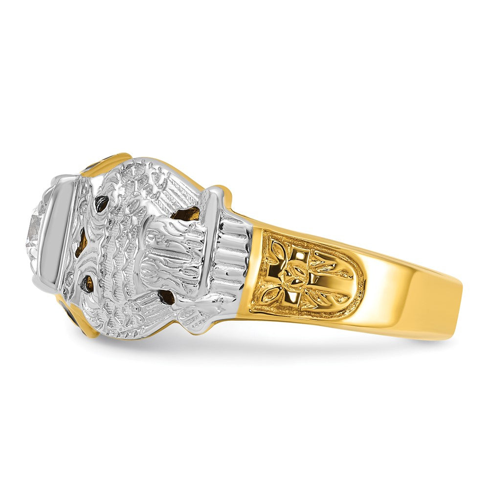 IBGoodman 14k Two-tone Men's Polished and Textured with Multi-color Enamel and Diamond Double Eagle Masonic Shriner's Ring