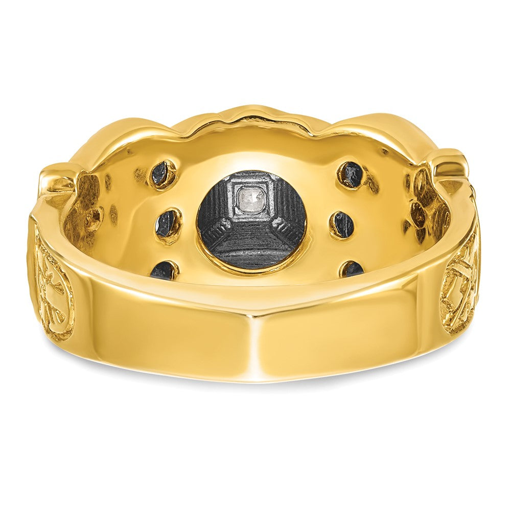 IBGoodman 14k Two-tone Men's Polished and Textured with Multi-color Enamel and Diamond Double Eagle Masonic Shriner's Ring