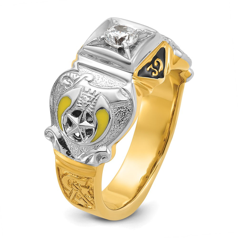 IBGoodman 14k Two-tone Men's Polished and Textured with Multi-color Enamel and Diamond Double Eagle Masonic Shriner's Ring