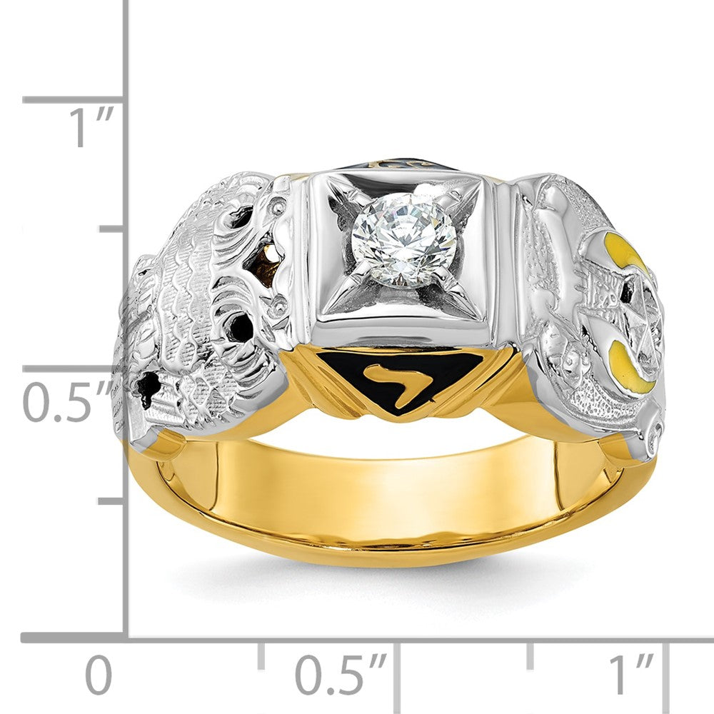 IBGoodman 14k Two-tone Men's Polished and Textured with Multi-color Enamel and Diamond Double Eagle Masonic Shriner's Ring