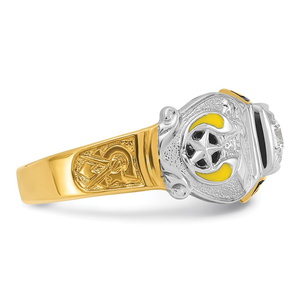 IBGoodman 14k Two-tone Men's Polished and Textured with Multi-color Enamel and Diamond Double Eagle Masonic Shriner's Ring