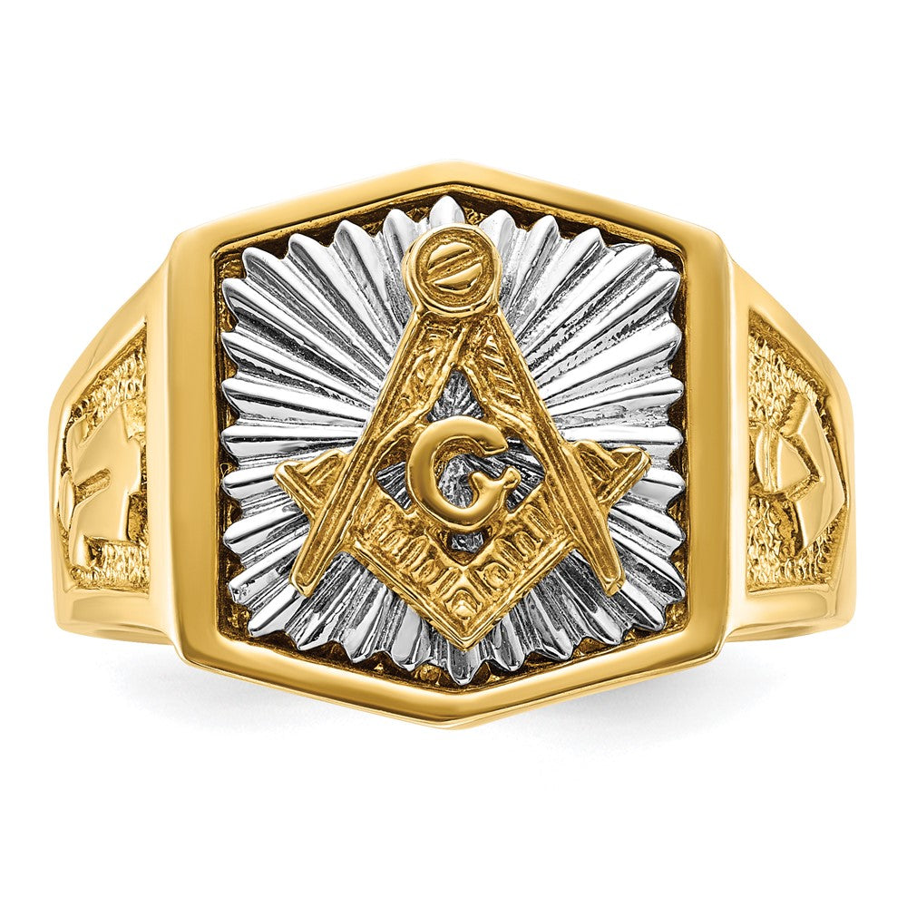 IBGoodman 10k Two-tone Men's Polished and Textured Sun Ray Blue Lodge Master Masonic Ring