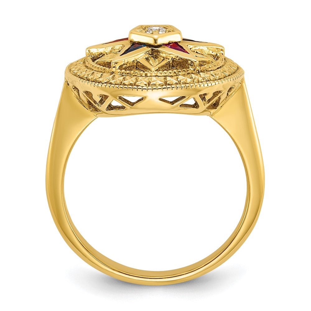 IBGoodman 14k Women's Polished and Textured with Multi-color CZ and Diamond Eastern Star Masonic Ring