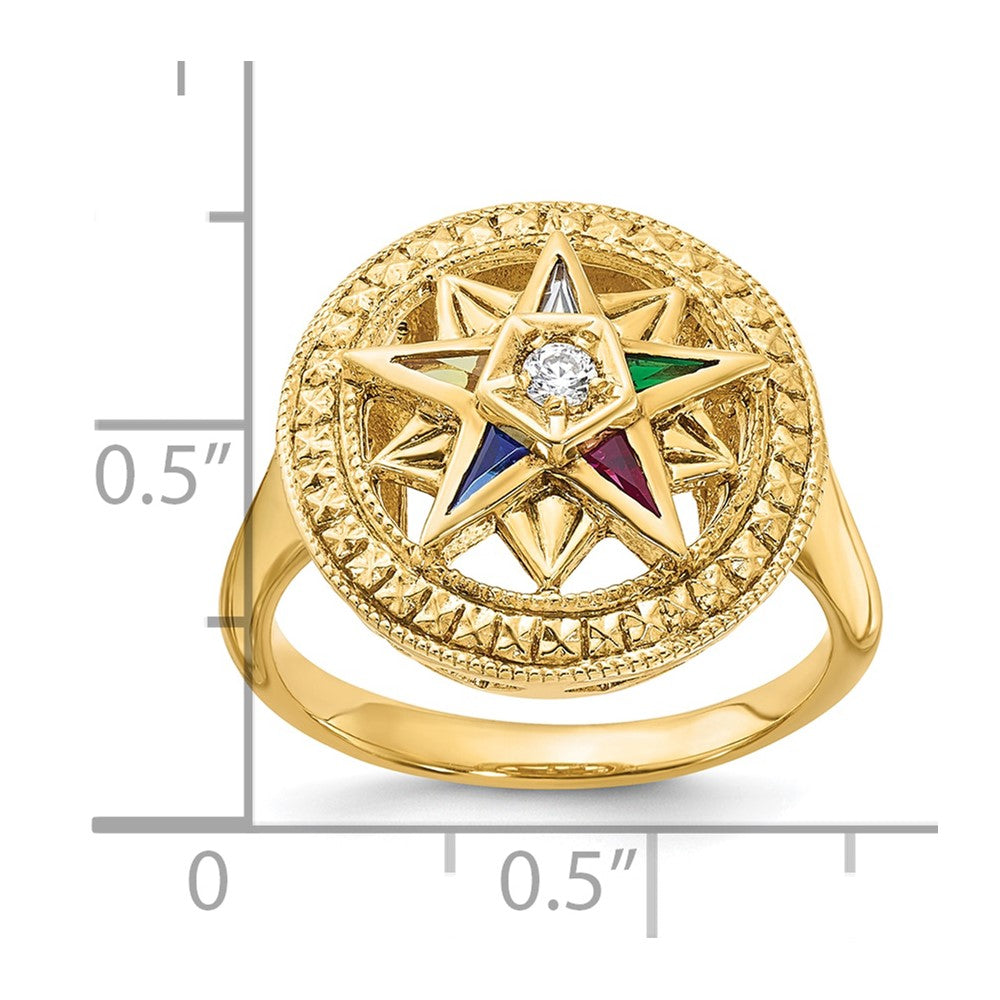 IBGoodman 14k Women's Polished and Textured with Multi-color CZ and Diamond Eastern Star Masonic Ring