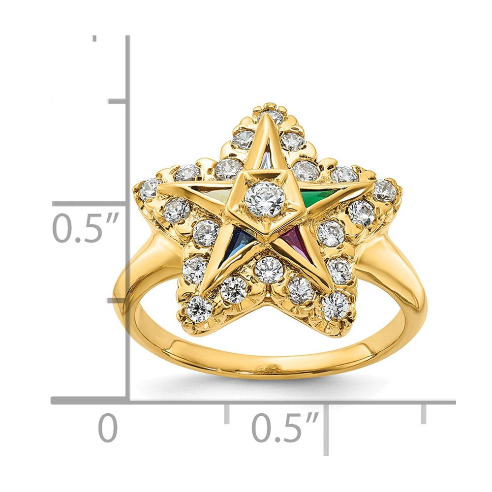 IBGoodman 14k Women's Polished Multi-color CZ and AA Quality Diamond Eastern Star Masonic Ring