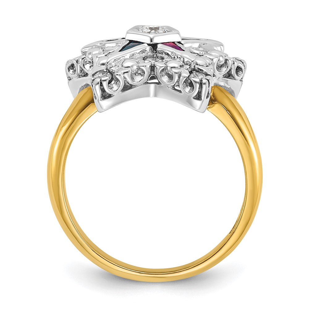 IBGoodman 14k Two-tone Women's Polished and Beaded with Multi-color CZ and Diamond Eastern Star Masonic Ring