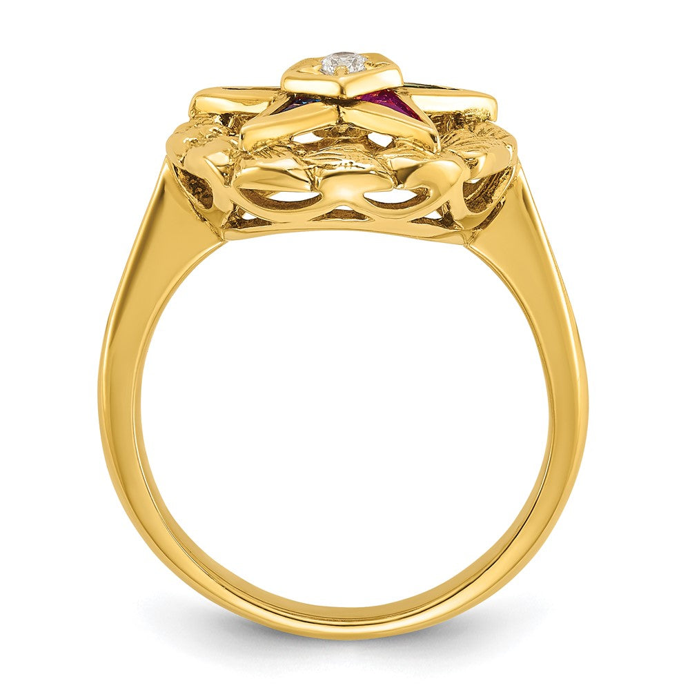 IBGoodman 14k Women's Polished and Textured with Multi-color CZ and Diamond Eastern Star Masonic Ring
