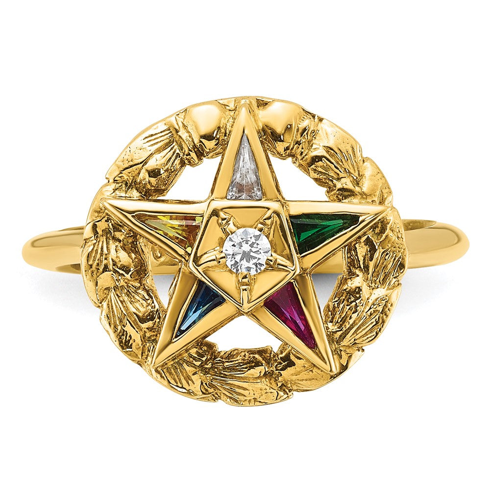 IBGoodman 14k Women's Polished and Textured with Multi-color CZ and Diamond Eastern Star Masonic Ring