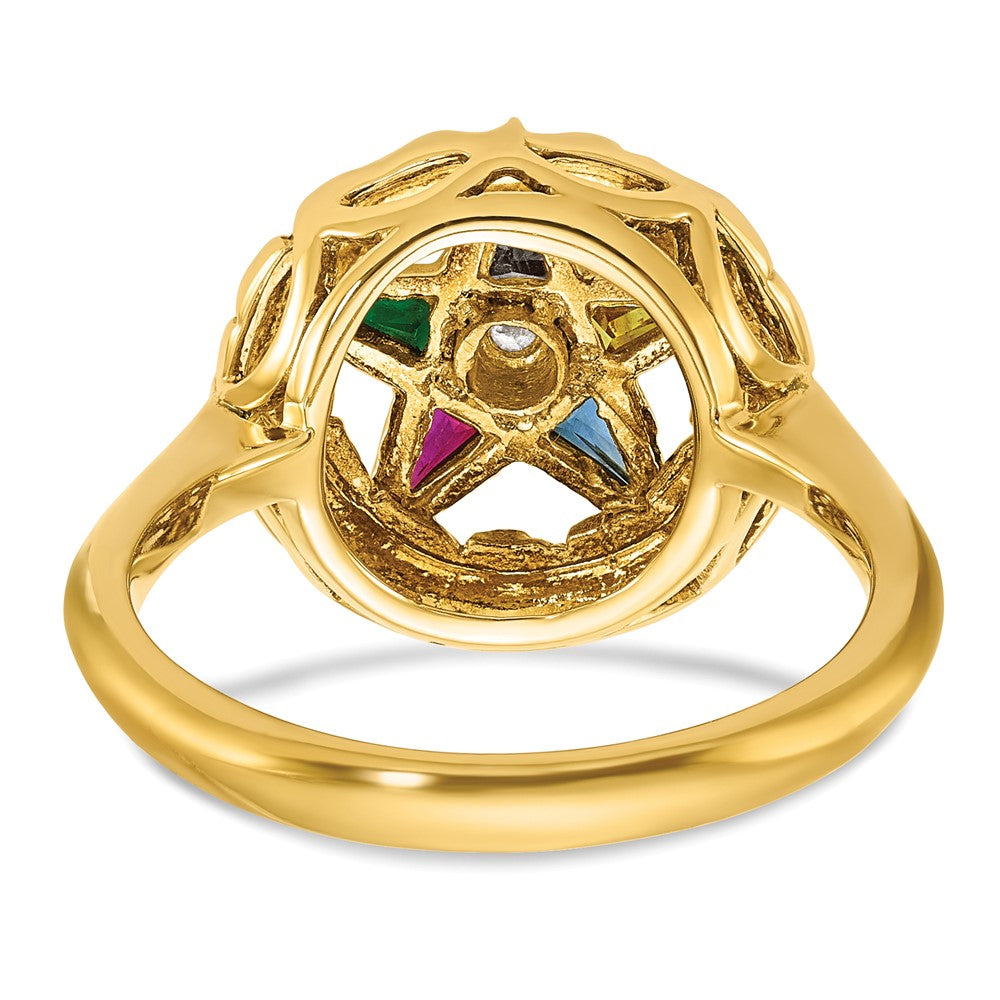 IBGoodman 14k Women's Polished and Textured with Multi-color CZ and Diamond Eastern Star Masonic Ring