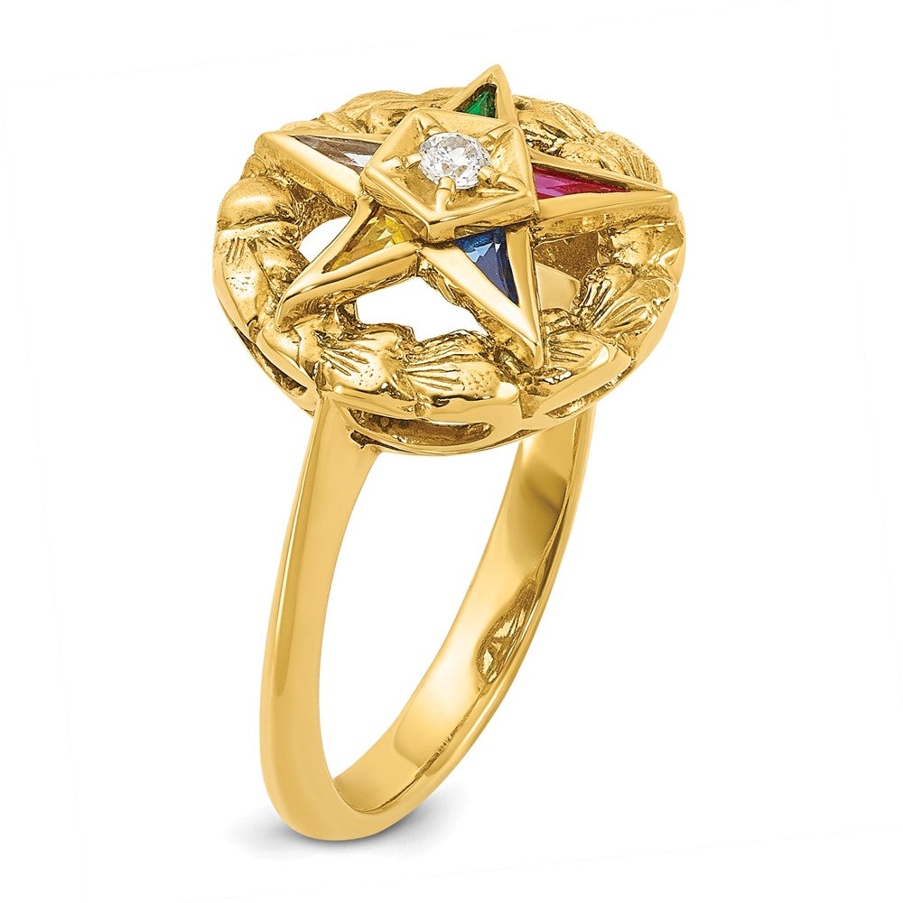 IBGoodman 14k Women's Polished and Textured with Multi-color CZ and Diamond Eastern Star Masonic Ring