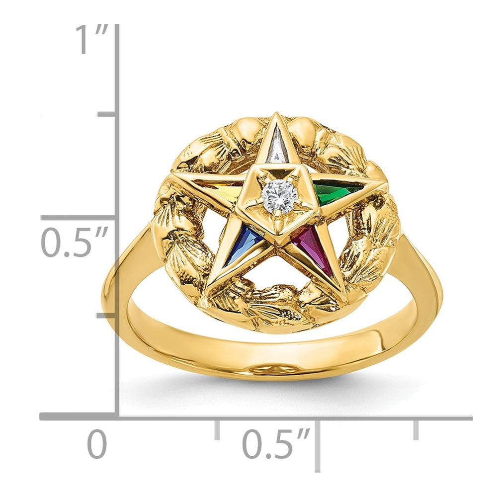 IBGoodman 14k Women's Polished and Textured with Multi-color CZ and Diamond Eastern Star Masonic Ring