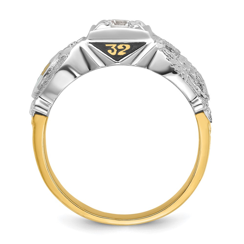 IBGoodman 14k Two-tone Men's Polished and Textured with Black Enamel and Diamond Double Eagle Masonic Shriner's Ring