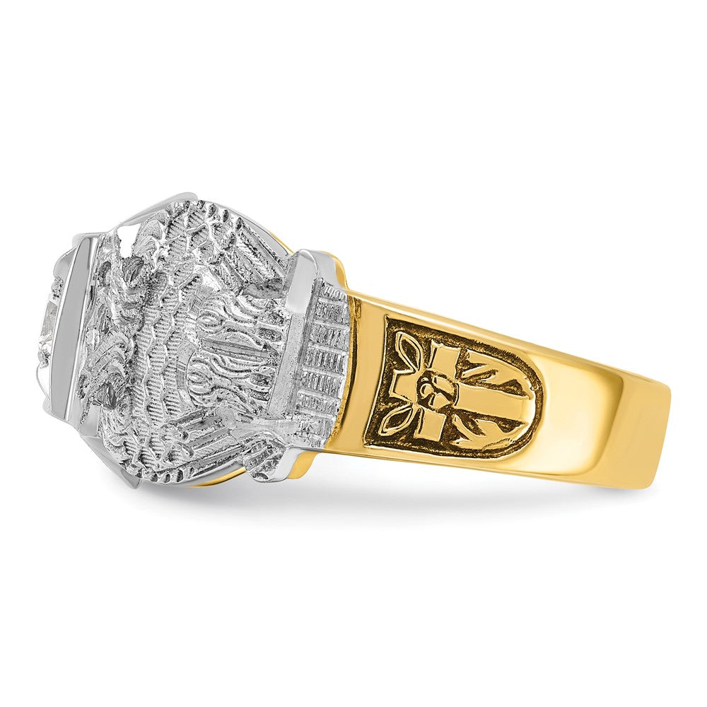 IBGoodman 14k Two-tone Men's Polished and Textured with Black Enamel and Diamond Double Eagle Masonic Shriner's Ring