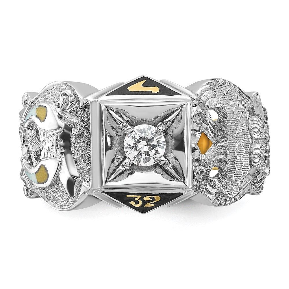 IBGoodman 14k Two-tone Men's Polished and Textured with Black Enamel and Diamond Double Eagle Masonic Shriner's Ring