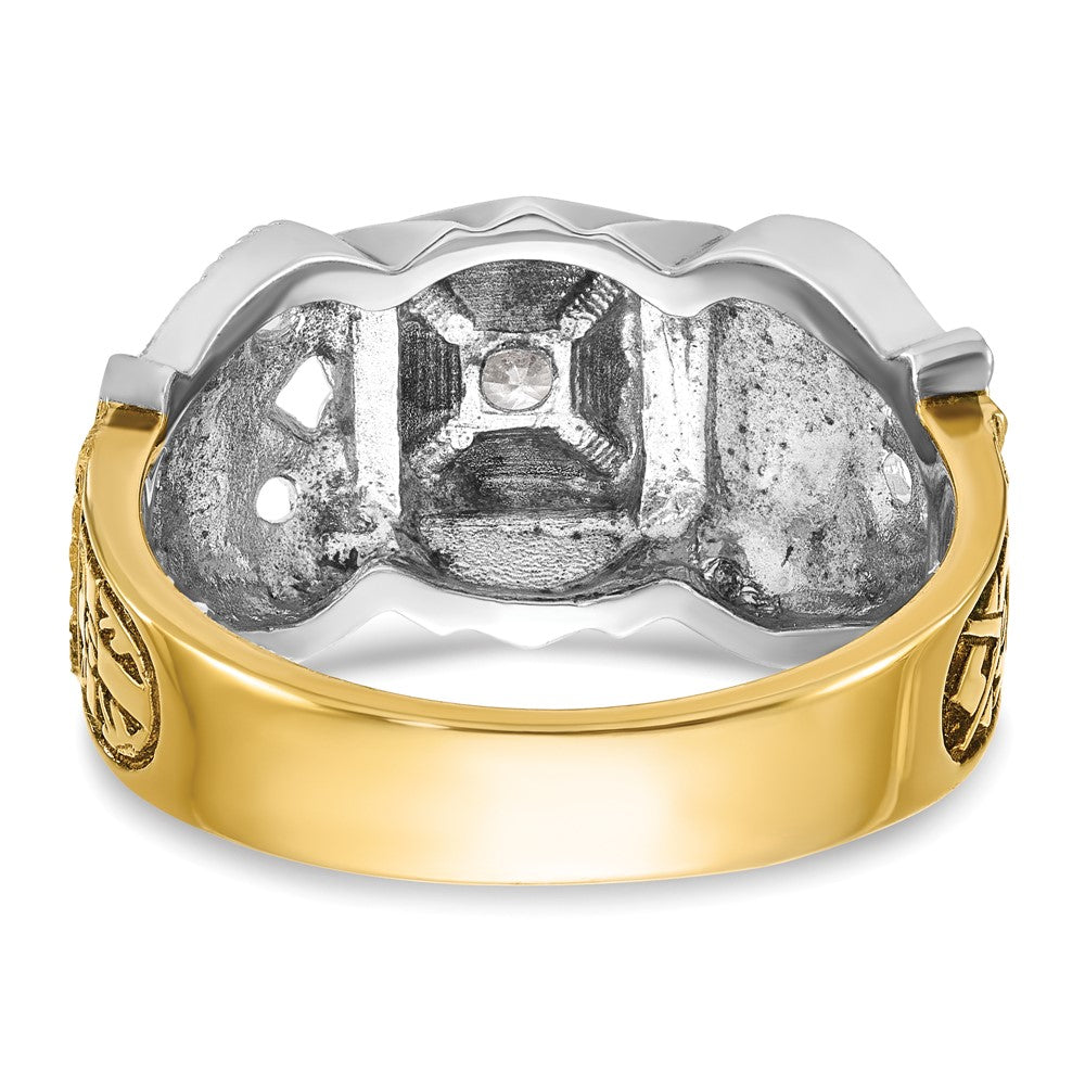 IBGoodman 14k Two-tone Men's Polished and Textured with Black Enamel and Diamond Double Eagle Masonic Shriner's Ring