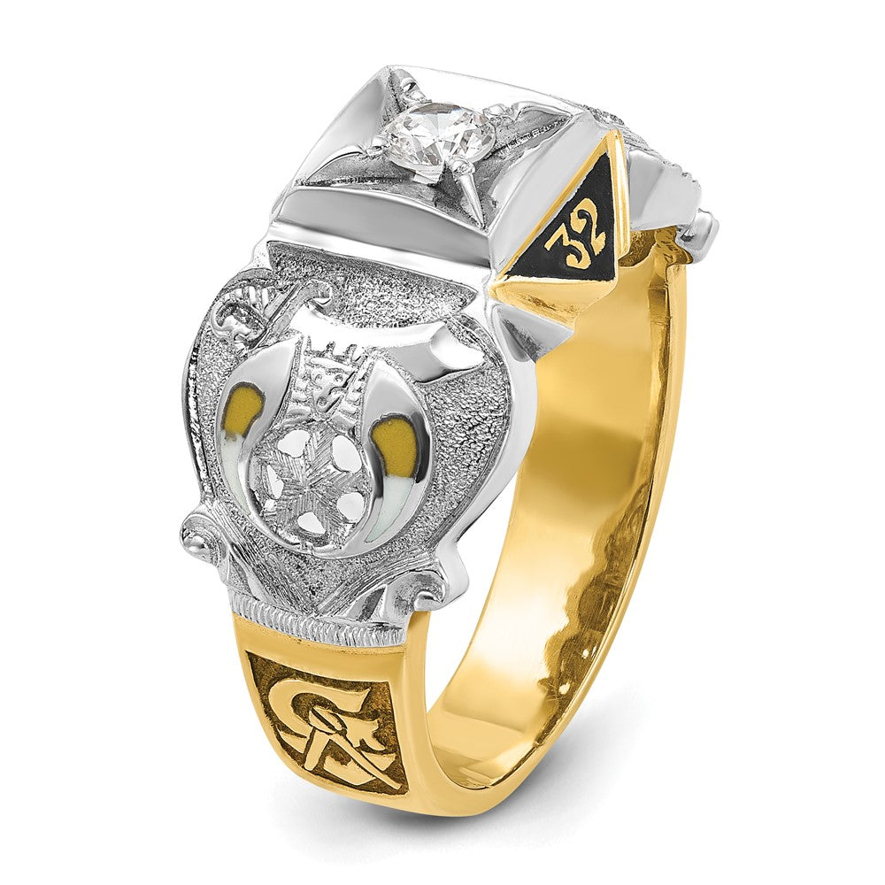 IBGoodman 14k Two-tone Men's Polished and Textured with Black Enamel and Diamond Double Eagle Masonic Shriner's Ring