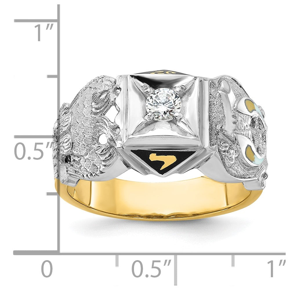 IBGoodman 14k Two-tone Men's Polished and Textured with Black Enamel and Diamond Double Eagle Masonic Shriner's Ring