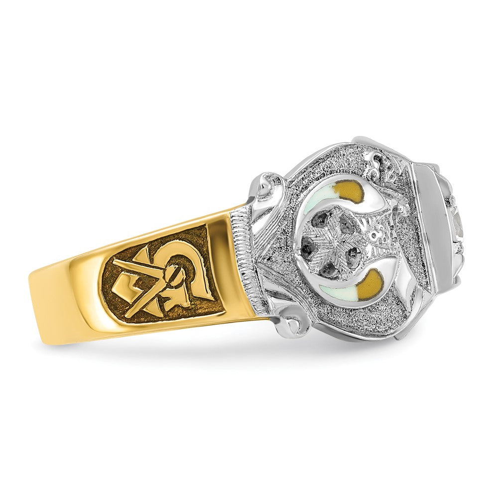 IBGoodman 14k Two-tone Men's Polished and Textured with Black Enamel and Diamond Double Eagle Masonic Shriner's Ring