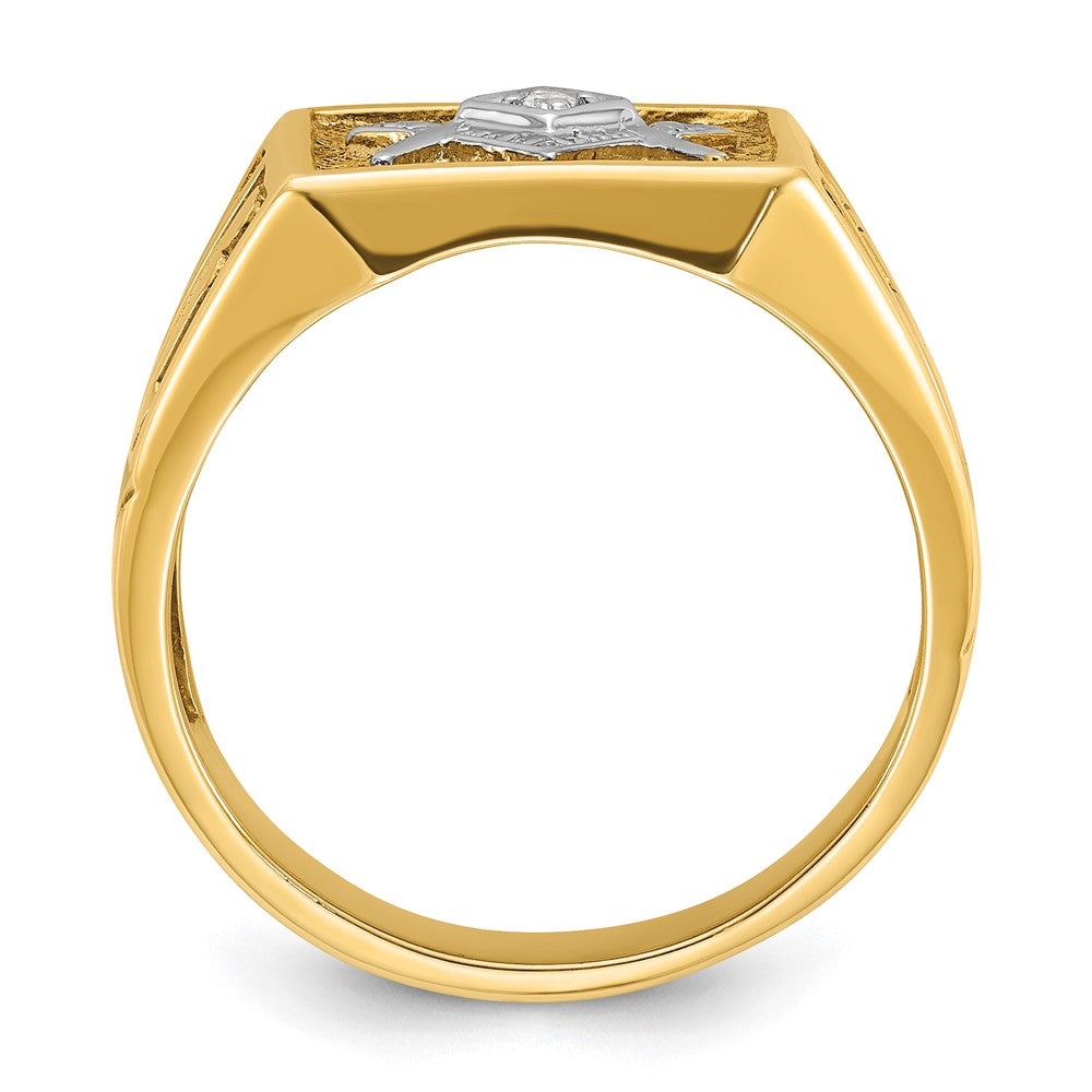 IBGoodman 14k with White Rhodium Men's Polished and Textured Diamond Blue Lodge Master Masonic Ring