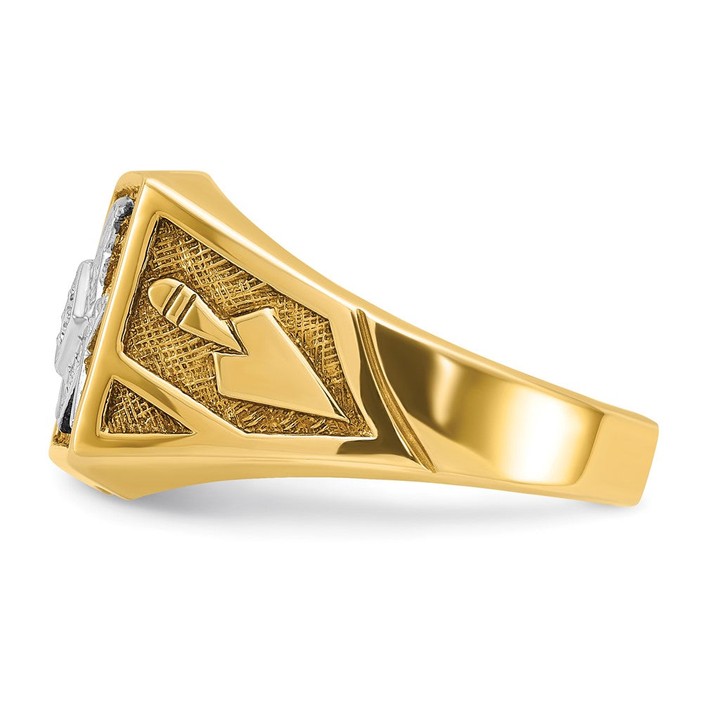 IBGoodman 14k with White Rhodium Men's Polished and Textured Diamond Blue Lodge Master Masonic Ring