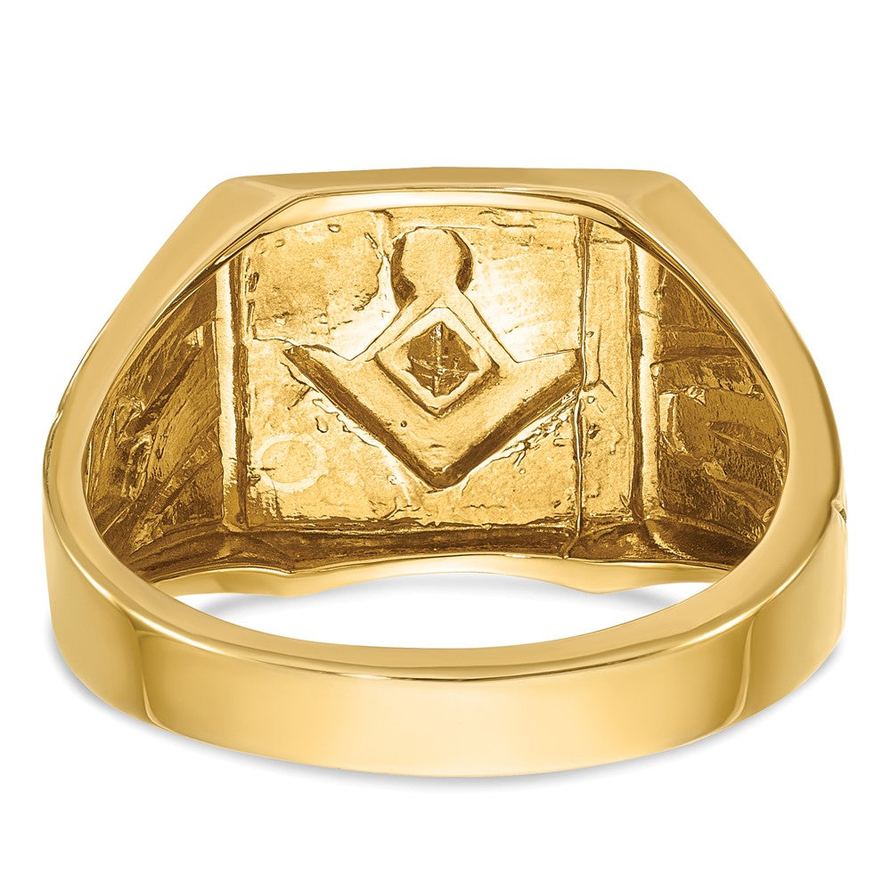 IBGoodman 14k with White Rhodium Men's Polished and Textured Diamond Blue Lodge Master Masonic Ring