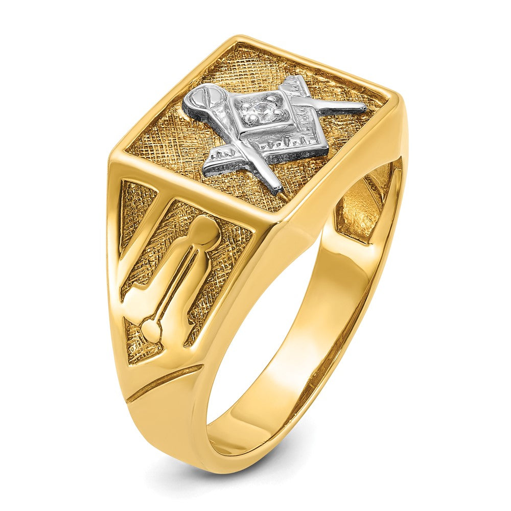 IBGoodman 14k with White Rhodium Men's Polished and Textured Diamond Blue Lodge Master Masonic Ring