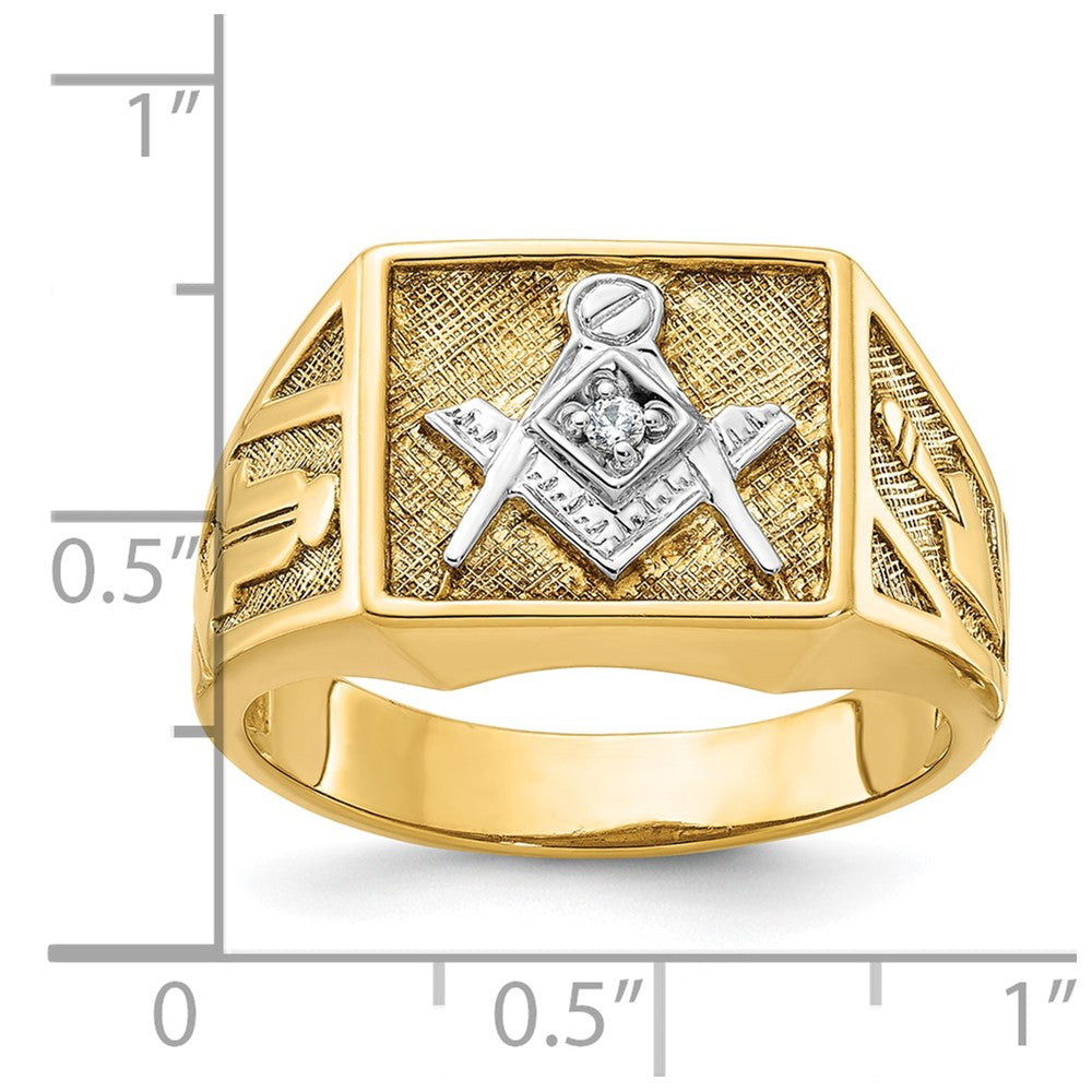 IBGoodman 14k with White Rhodium Men's Polished and Textured Diamond Blue Lodge Master Masonic Ring