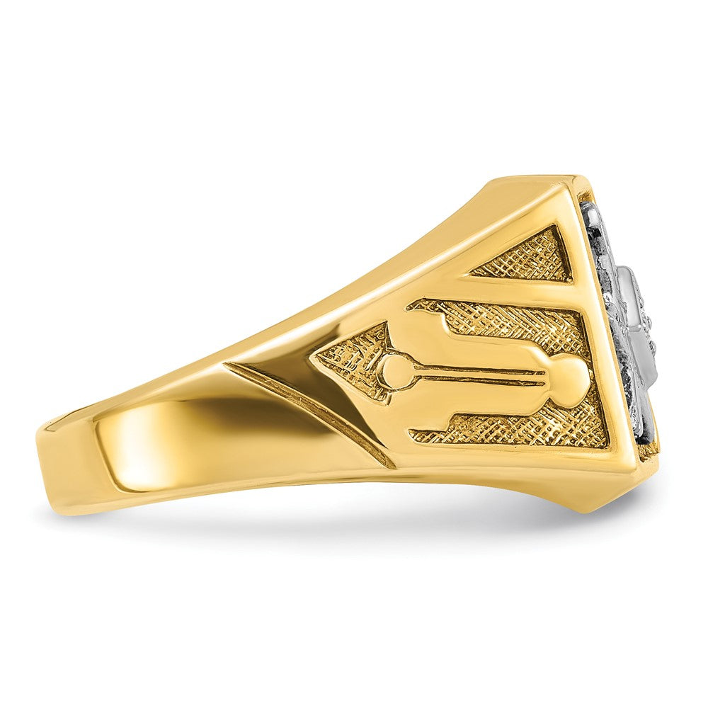 IBGoodman 14k with White Rhodium Men's Polished and Textured Diamond Blue Lodge Master Masonic Ring