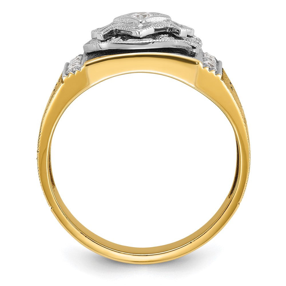 IBGoodman 14k Two-tone Men's Polished and Textured with Blue and Black Enamel Diamond Blue Lodge Master Masonic Ring