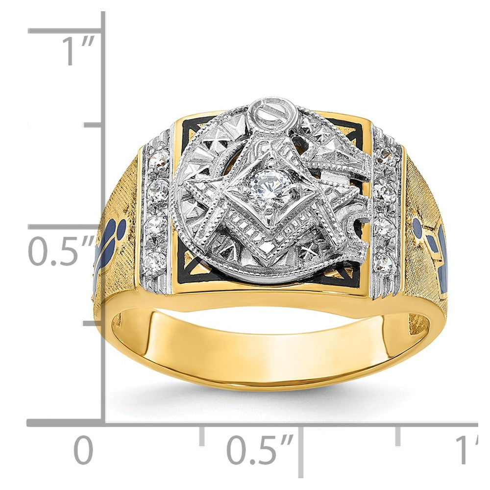 IBGoodman 14k Two-tone Men's Polished and Textured with Blue and Black Enamel Diamond Blue Lodge Master Masonic Ring