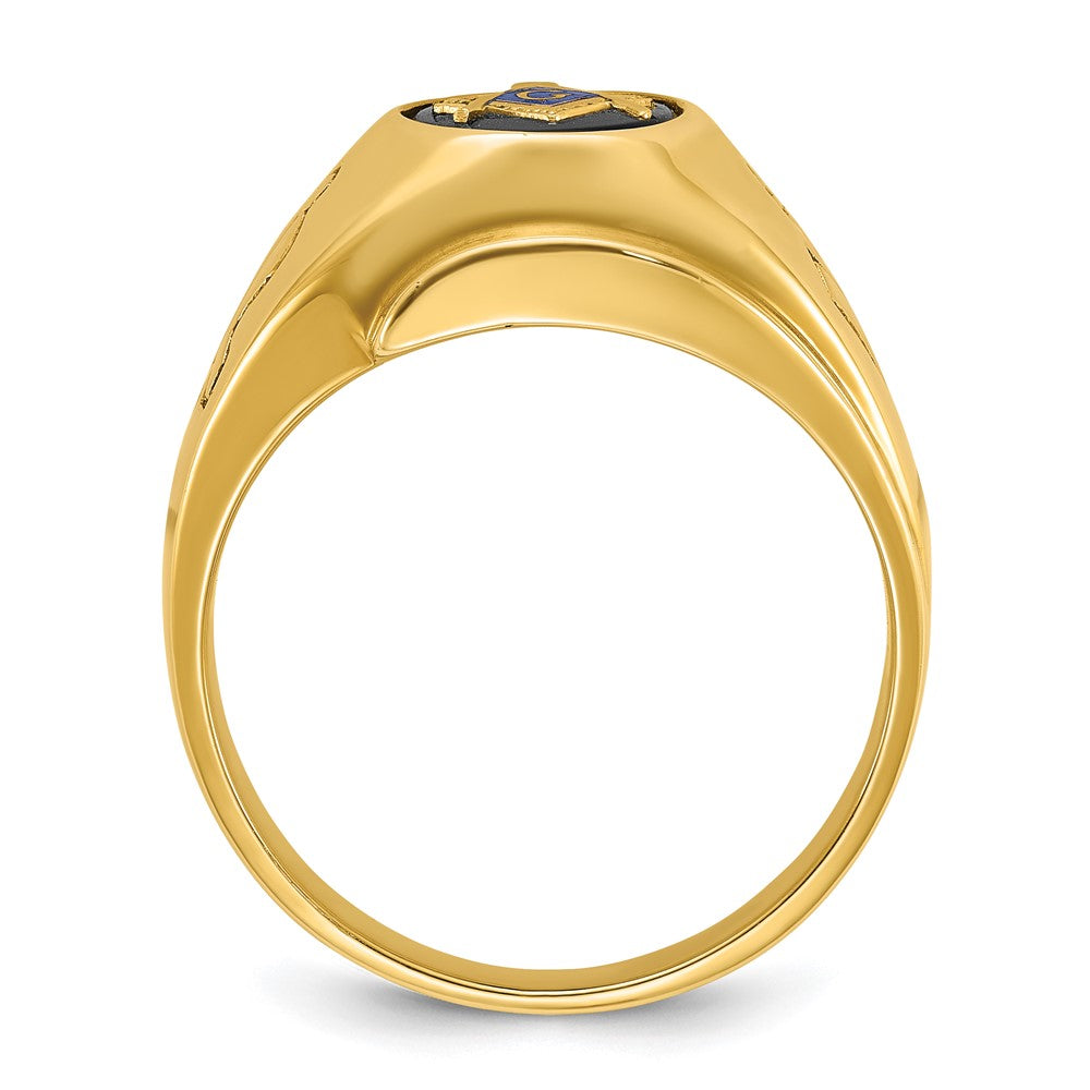 IBGoodman 14k Men's Polished and Grooved with Oval Onyx Blue Lodge Master Masonic Ring