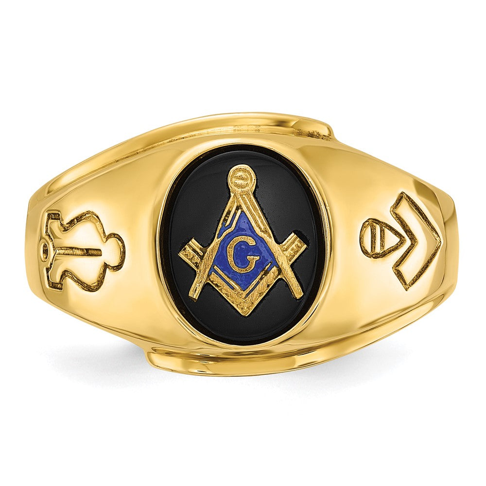 IBGoodman 14k Men's Polished and Grooved with Oval Onyx Blue Lodge Master Masonic Ring
