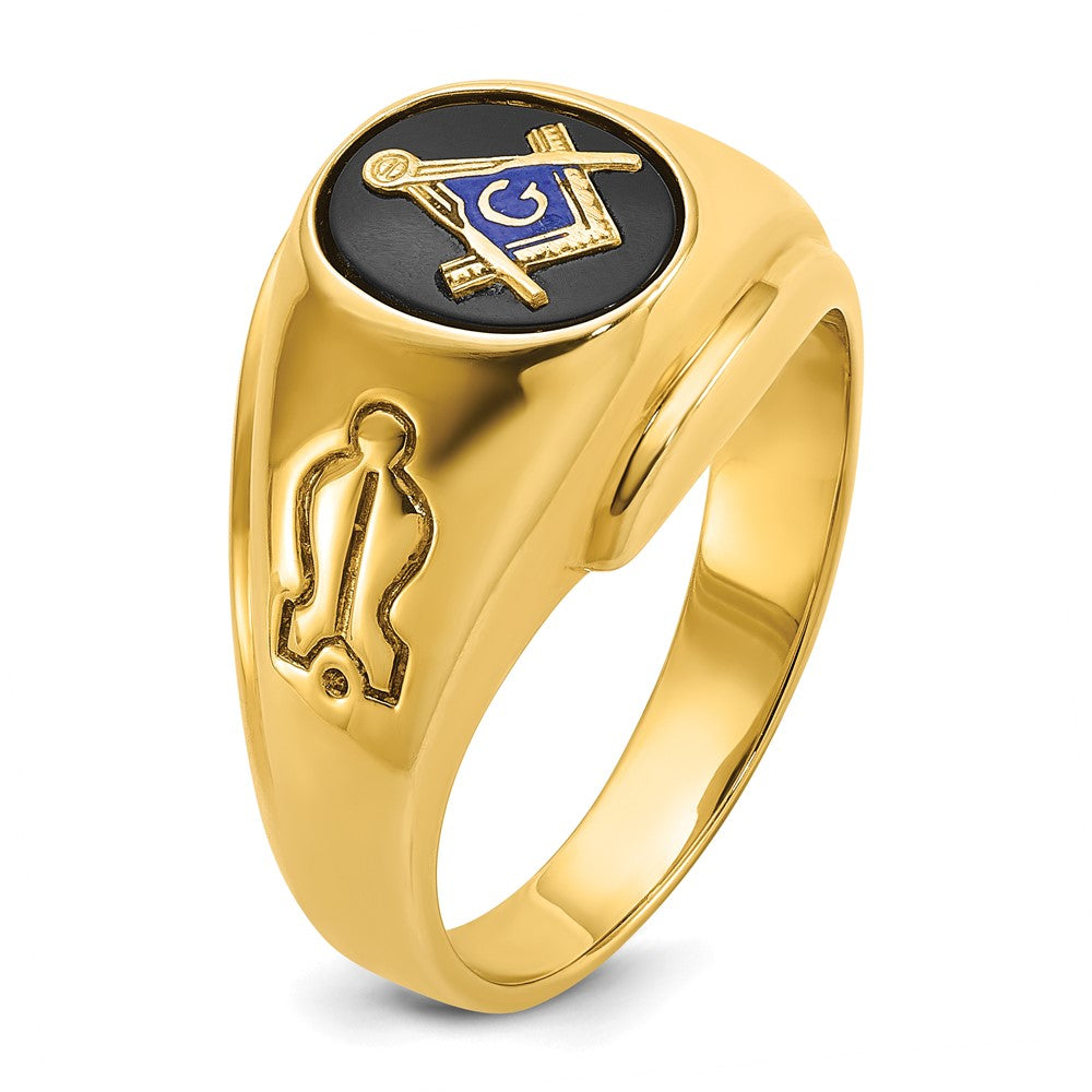 IBGoodman 14k Men's Polished and Grooved with Oval Onyx Blue Lodge Master Masonic Ring