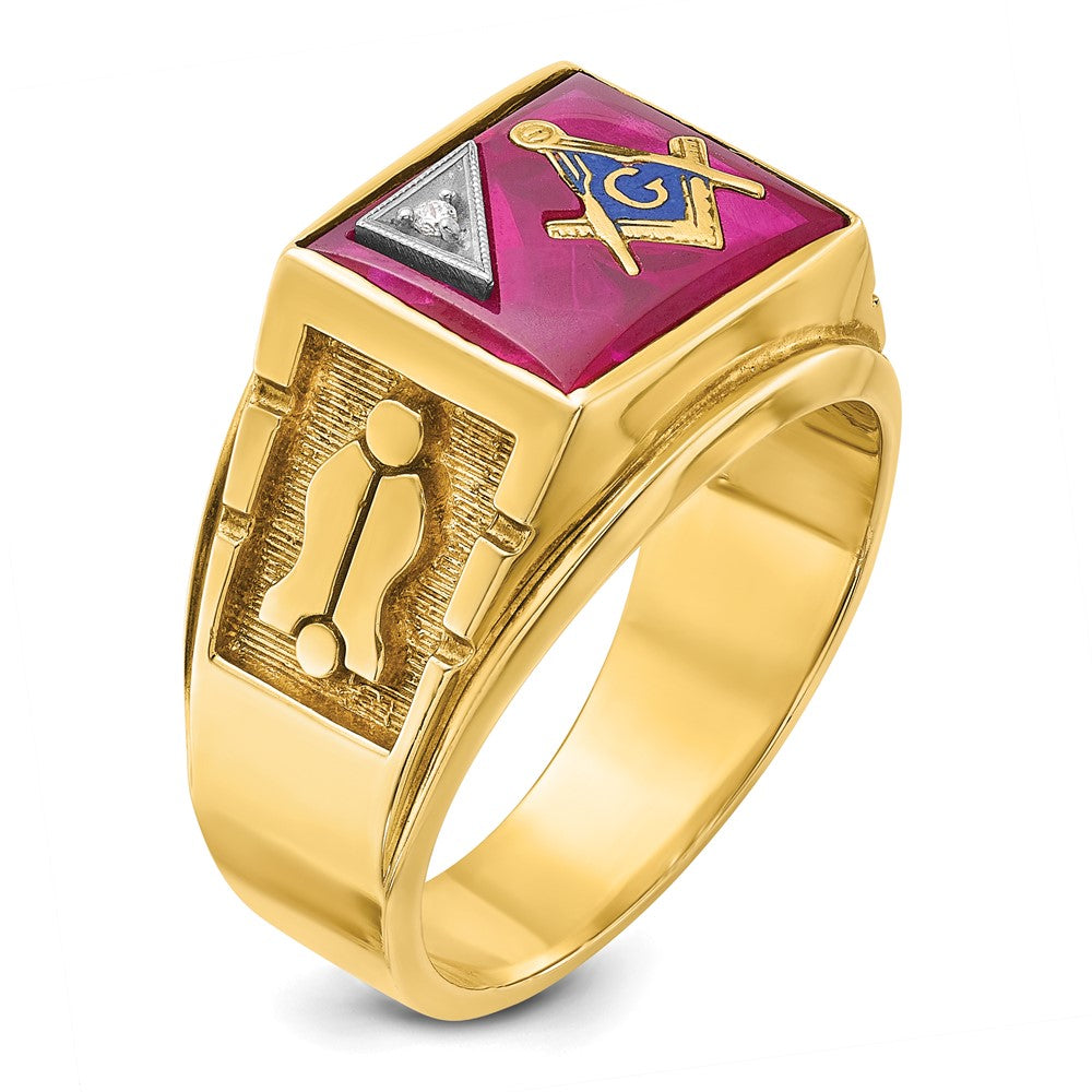 IBGoodman 14k Two-tone Men's Polished and Textured with Lab Created Ruby and Diamond Blue Lodge Master Masonic Ring