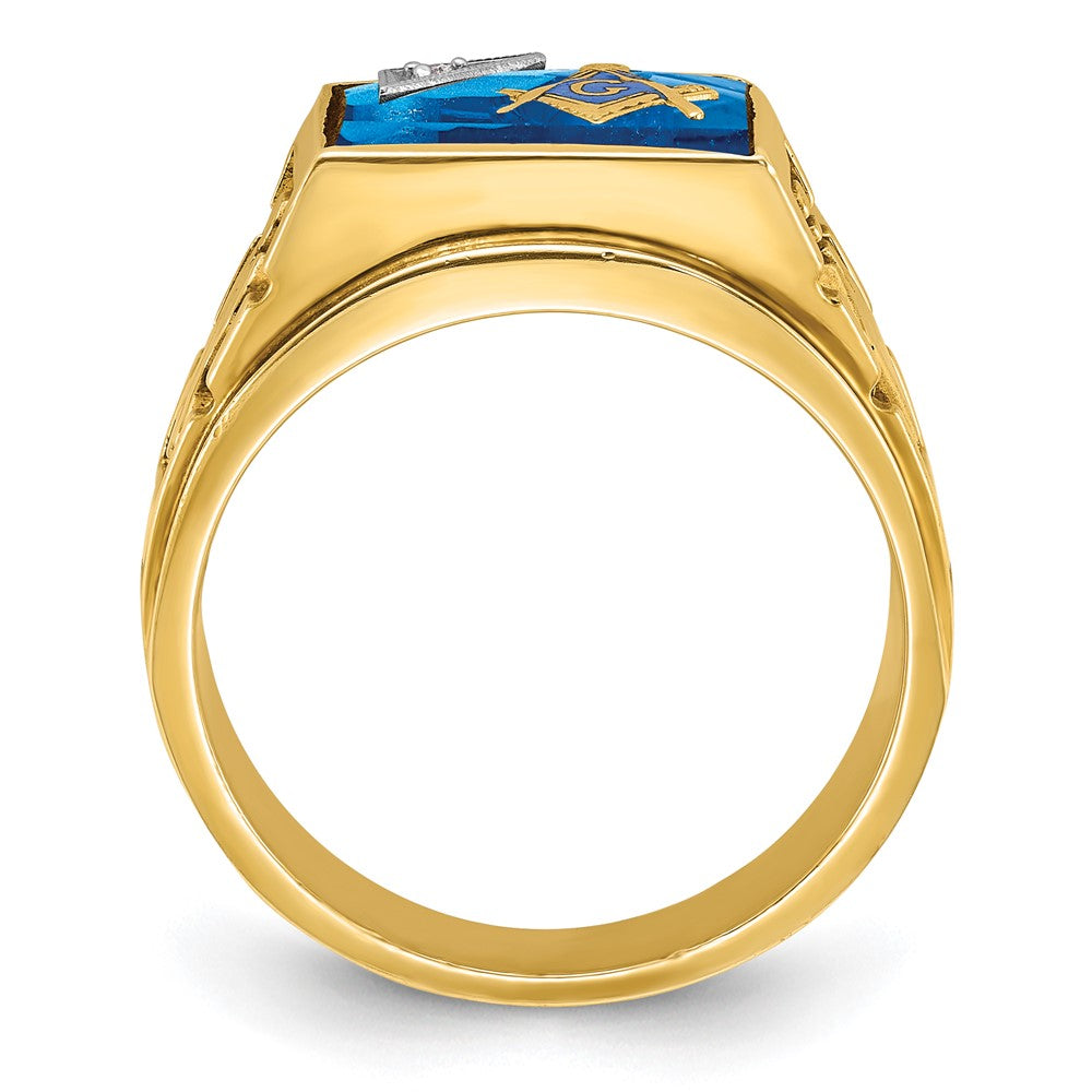 IBGoodman 14k Two-tone Men's Polished and Textured with Lab Created Sapphire and Diamond Blue Lodge Master Masonic Ring